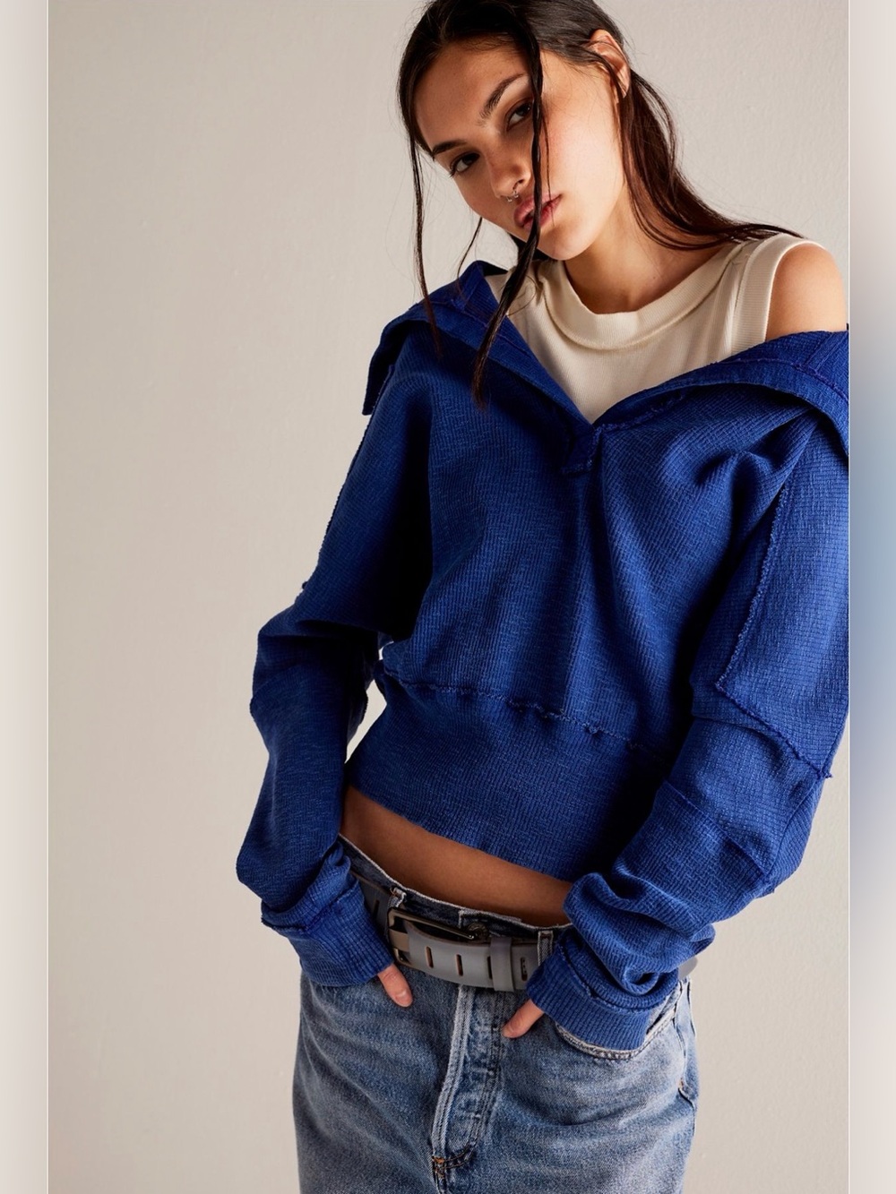 ✨Free People Not So Ordinary Polo Cobalt Blue XS✨